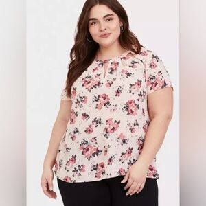 Torrid 3X Blush Pink Floral Skull Georgette Blouse Triangle Cutout Edgy Boho Top